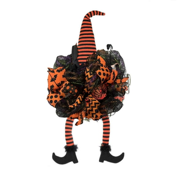 Halloween Wreath Witch, Halloween Wreaths for Front Door with Witch Hat Leg Mesh Decor, Halloween Decorations Indoor Outdoor
