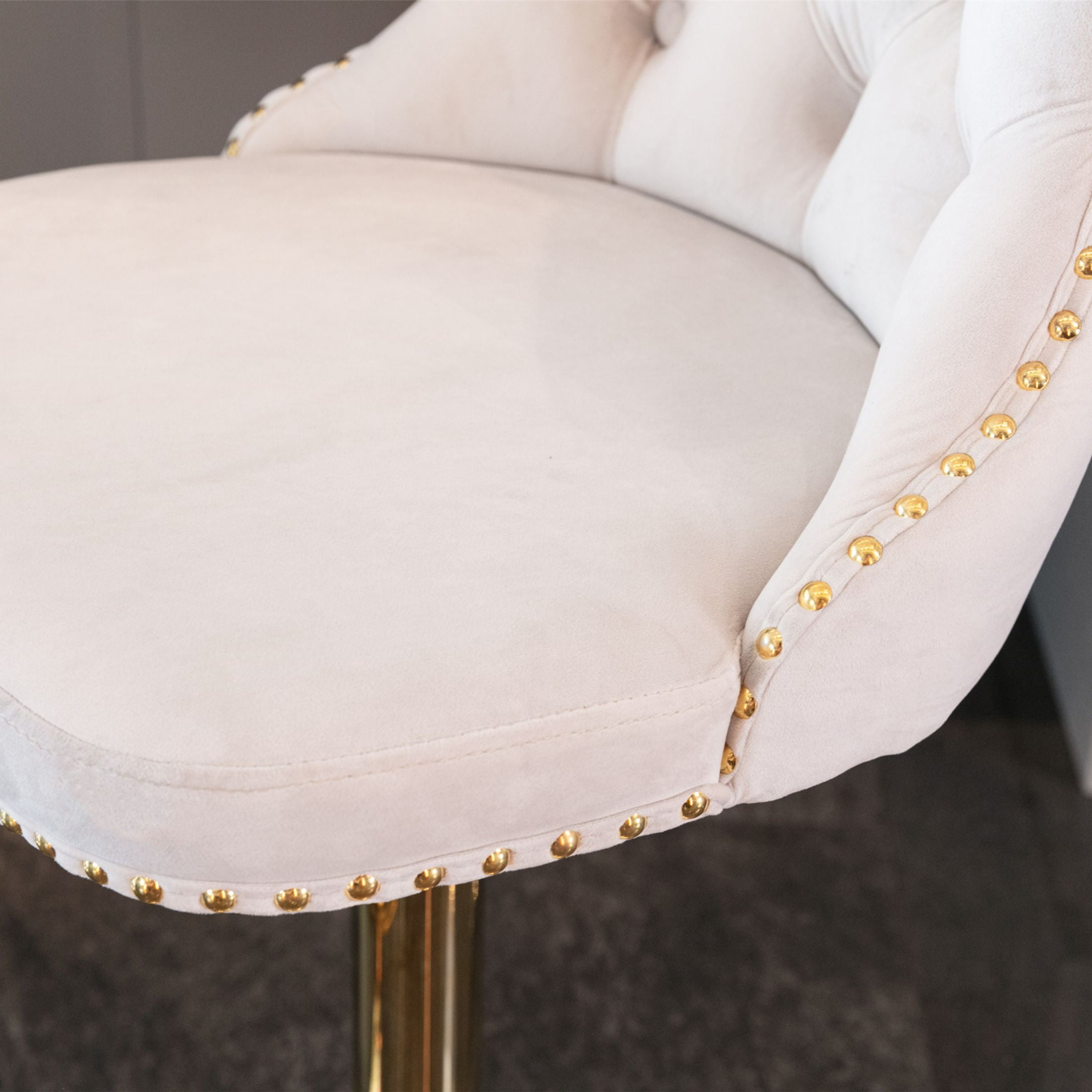 PORKISS Bar Stools Set of 2, Gold Velvet Swivel Barstools with Tufted Backs and Footrests, Upholstered Adjustable Seat From 25" to 33" for Home Pub, Kitchen Island, Beige