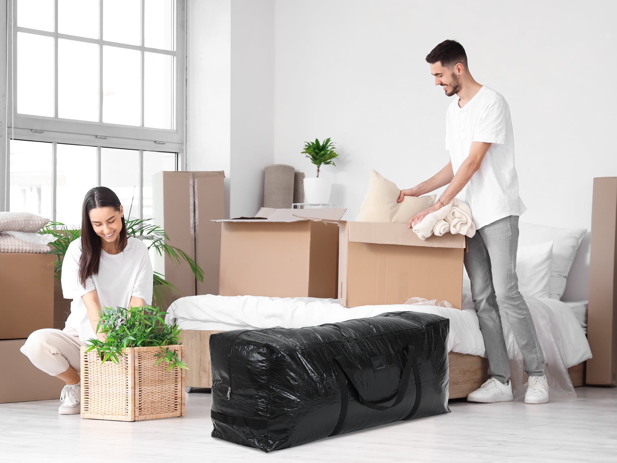 Unique Bargains 1 Pack Foldable Large Storage Bags with Handles Black 50*16*20in