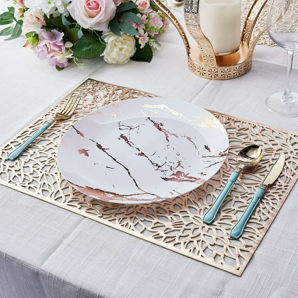 Boreal Craft Fashion Hollowed Out Flower Bronzing Placemats Insulation Deformation Afternoon Tea Rectangular Placemats*6pcs round Table Modern Pottery Chargers Pottery Charger Plates End Table round