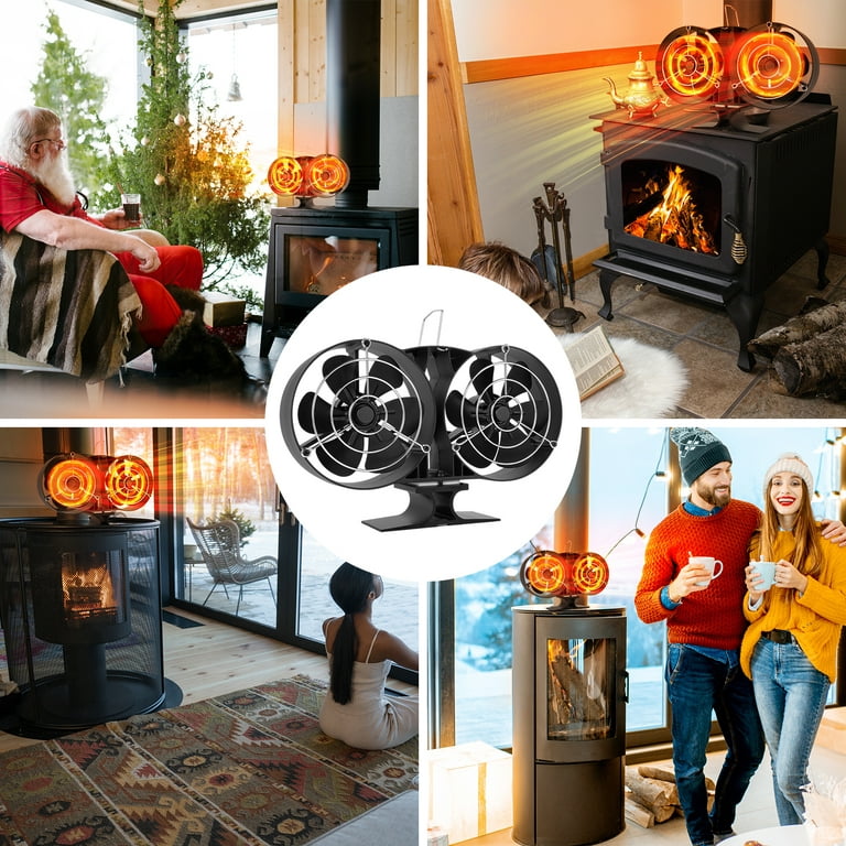 PEDOOD Wood Stove Fan with Protective Cover Dual Motor Heat Powered Fans 8  Blades Slient Fireplace Fan with Magnetic Thermometer，Eco Stove Fans Air
