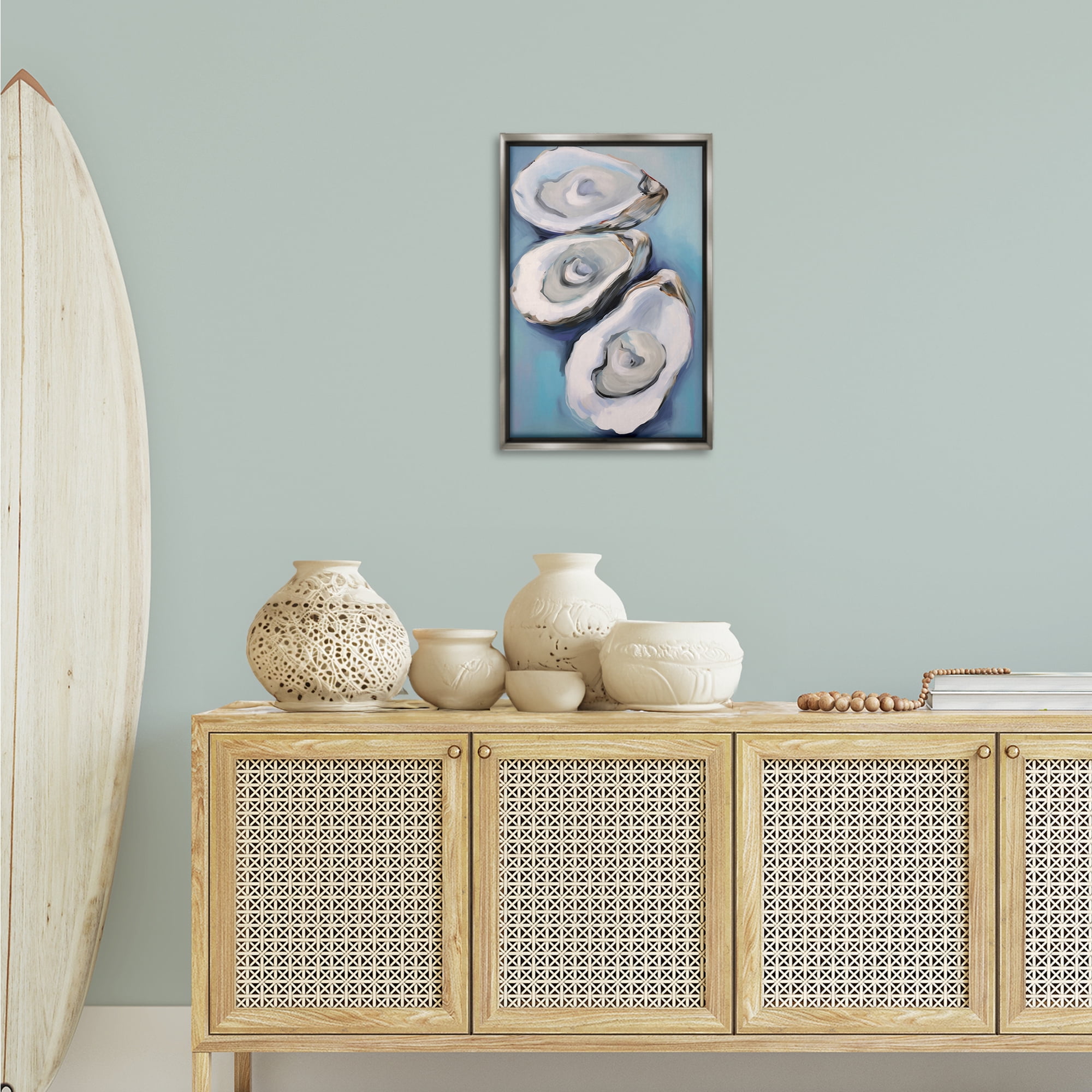 Stupell Industries Oyster Seashell Trio Animals & Insects Painting Gray Floater Framed Canvas Art Print Wall Art, 17 x 25