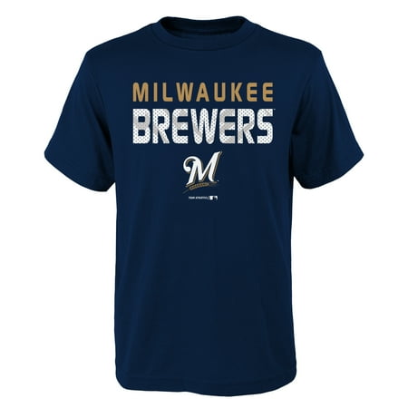 - MLB Milwaukee BREWERS TEE Short Sleeve Boys Team Name and LOGO 100% Cotton Team Color 4-18