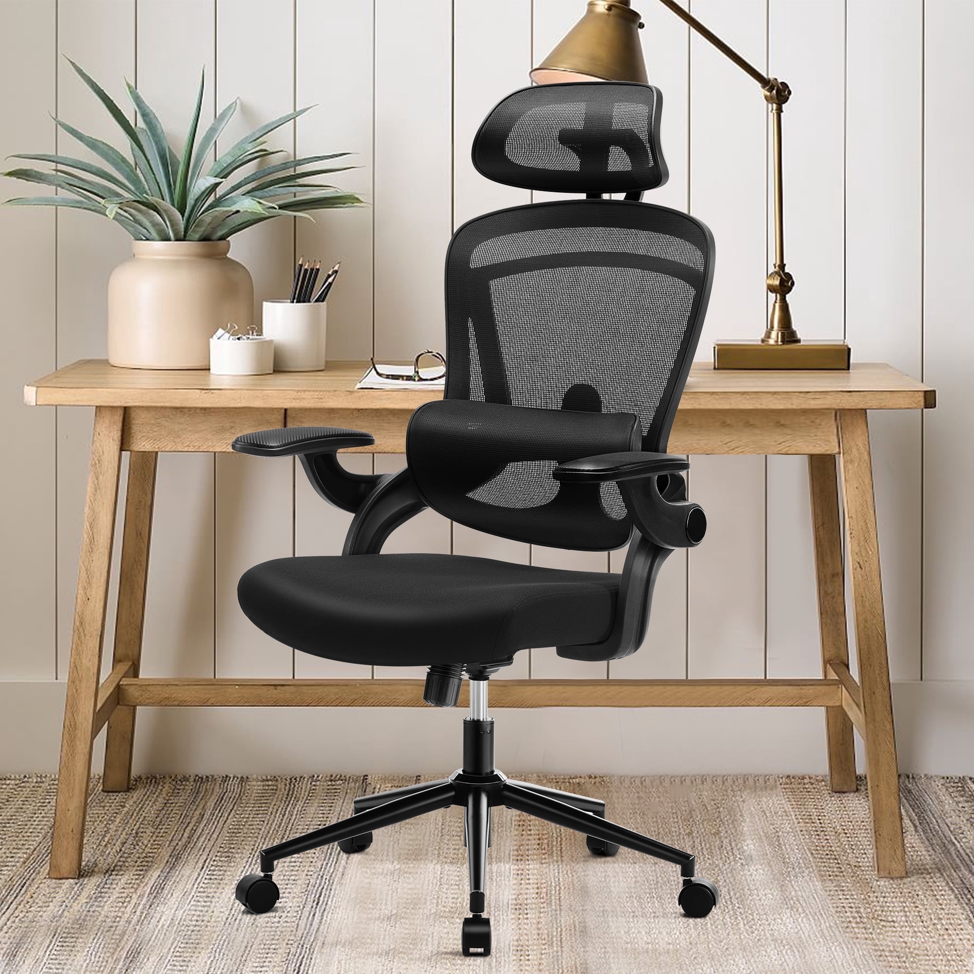 CONCETTA Ergonomic High Back Office Chair with Adjustable Lumbar Support, Headrest for Adults, Black