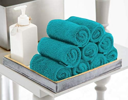 60 Pack Cotton Washcloths Set, 100% Ring Spun Cotton, Premium Flannel Face Cloths, Highly Absorbent and Soft Feel Fingertip Towels, Turquoise