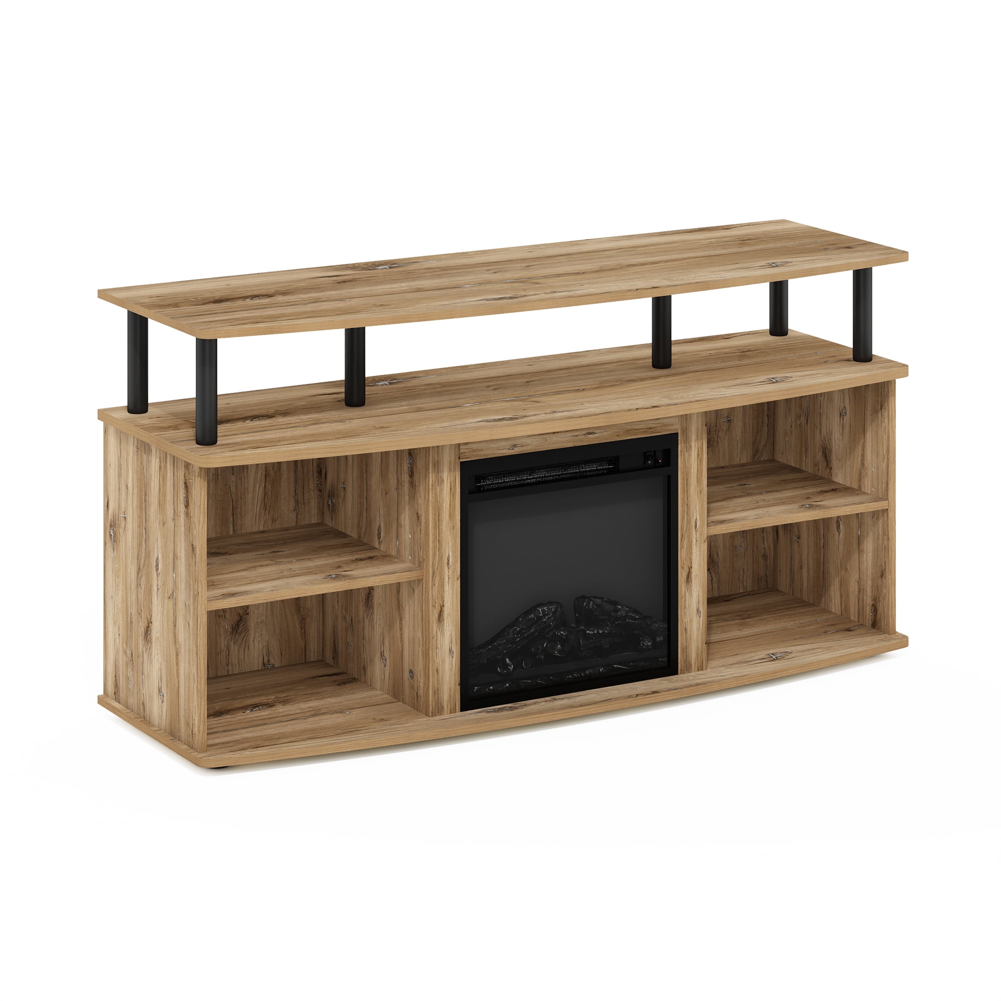 Furinno JENSEN Open Shelving Storage Fireplace Entertainment Flagstaff Oak/Black