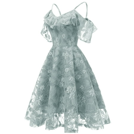 

Women Lace Dresses Short Sleeves Party Dress Cocktail Prom Ballgown Vintage Dress
