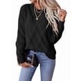 thumbnail image 3 of Womens Sweaters Crewneck Cable Knit Sweater Long Sleeve Fall Tops for Women Black L, 3 of 8