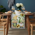 thumbnail image 2 of Sunflower Gnomes Table Runner - 60 Inch Long, Kitchen Dining Table Runner Dresser Scarves, Spring Farmhouse Daisy Leaf Wooden Grain Farmhouse Decor for Coffee Tables Wedding Party Banquet, 2 of 8
