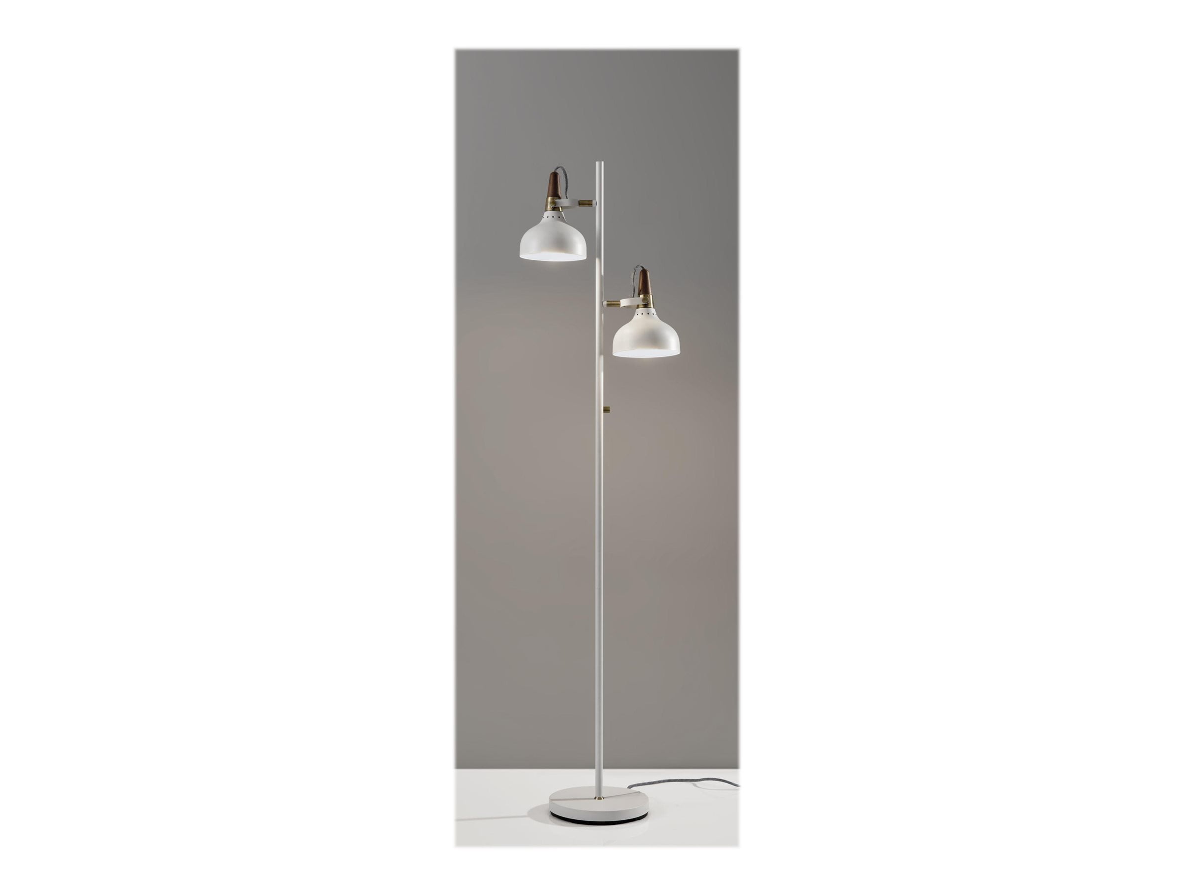 Adesso Brunswick Floor Lamp, White, Antique Brass and Walnut Rubberwood