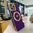 thumbnail image 3 of iPhone 14 Pro Max Magnetic Case, Compatible with MagSafe, Luxury Plating Cute Love Heart Bling Phone Case for Women Girls, Soft TPU Full Camera Shockproof Protective Case (Purple), 3 of 13