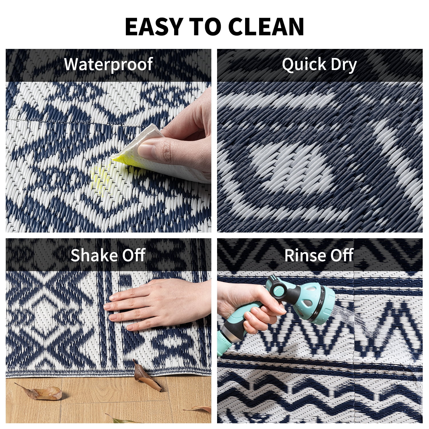 SIXHOME Outdoor Rug 5'x8' Waterproof Reversible Patio Rug Boho Geometric Indoor Outdoor Rugs Lightweight Plastic Straw Ourdoor Carpet for RV Camping Deck Balcony Modern Porch Decor Blue and White