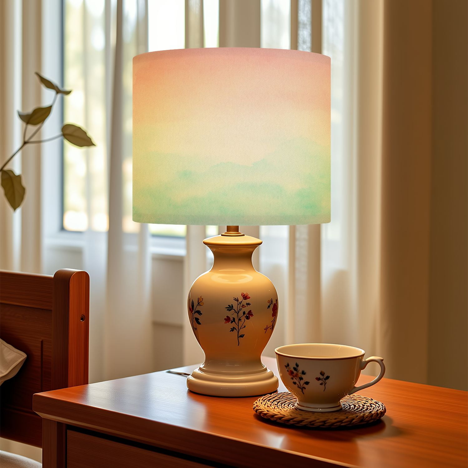Linen Drum Lampshades Pastel Summer Springtime Ombre Pink Millennial Pale Mint Green Grunge 13"x13"x10" Light Shade for Table Lamps Floor Lamp Shades Lampshade Replacement Assembly Required