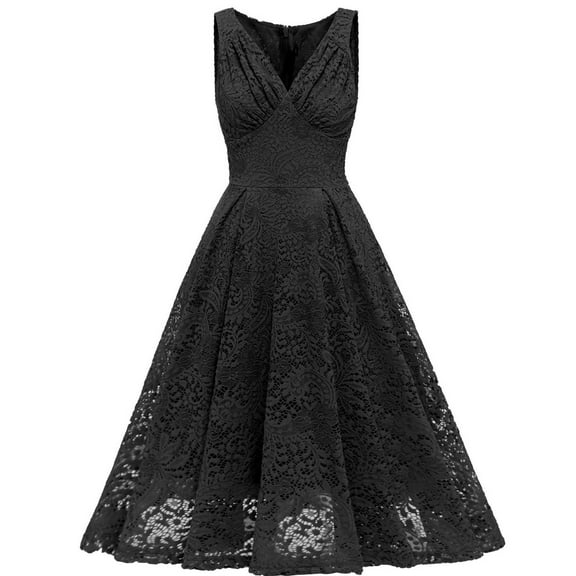 DailyTrove Women's Short Sleeve Lace Dress-Fit & Flare-Polyester Blend-for Wedding Guest/Party-Romantic Lace