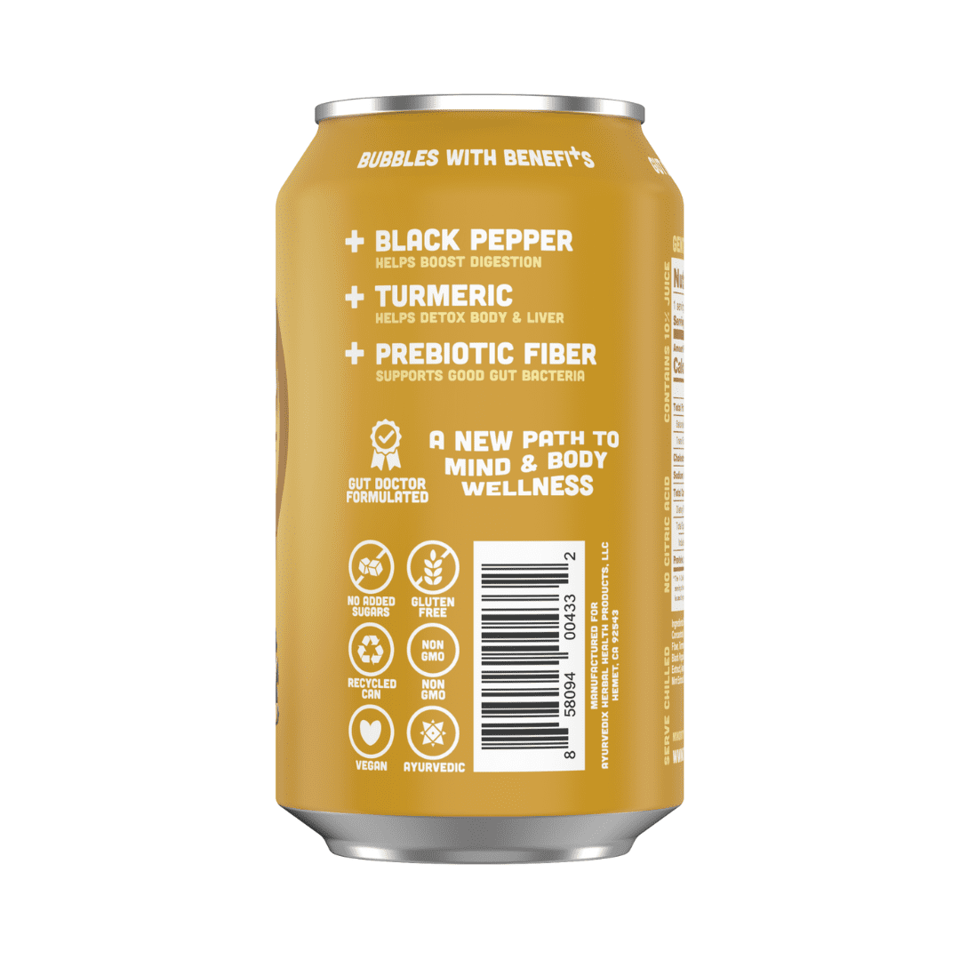 Turveda Super Prebiotic+ Lemon Ginger Pop Soda, Sparkling Drink, Modern Diet Soda 12 pack, 12 fl oz
