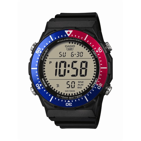 LARGE LCD DIGITAL RESIN BLUE AND RED ROTATING BEZEL AE1700-1A2V