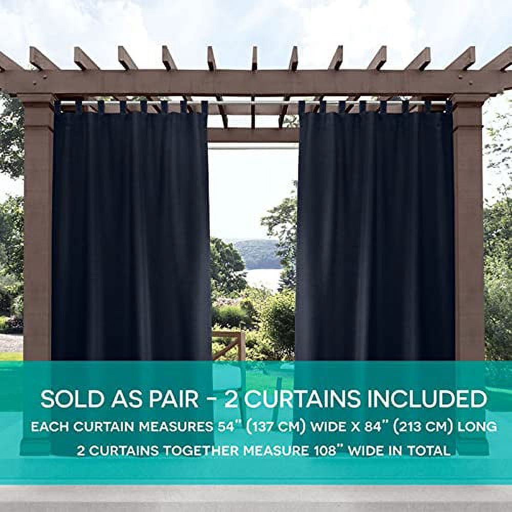 Exclusive Home Cabana Solid Indoor/Outdoor Light Filtering Hook-and-Loop Tab Top Curtain Panel Pair, 54"x108", Navy