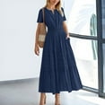 thumbnail image 2 of Vestido midi maxi informal de verano para mujer: vestido boho de playa con mangas cortas, cuello en V, cintura elástica y bolsillos - S-XXL, 2 of 5