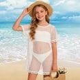 thumbnail image 2 of CAICJ98 Girls Crochet Swim Cover Up Short Sleeve Crewneck Swimsuit for Girls Summer Boho Bathing Suits Hollow Out Beach Short Coverups (White,7-8 Years), 2 of 7