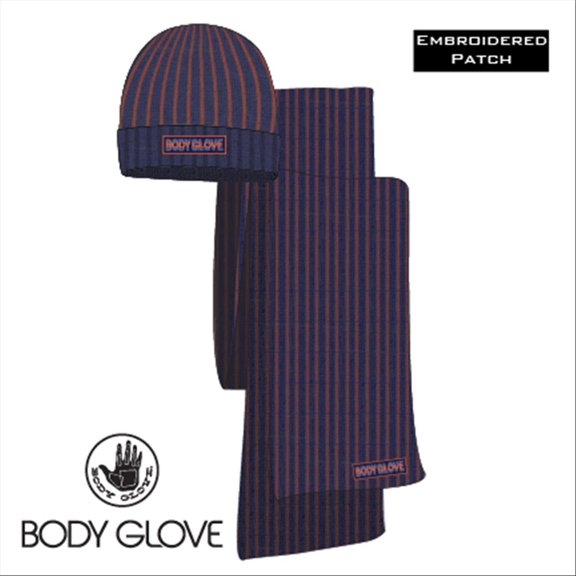 Body Glove MN Contrast Rib Hat & Scarf Set - Indigo/Orange Whip