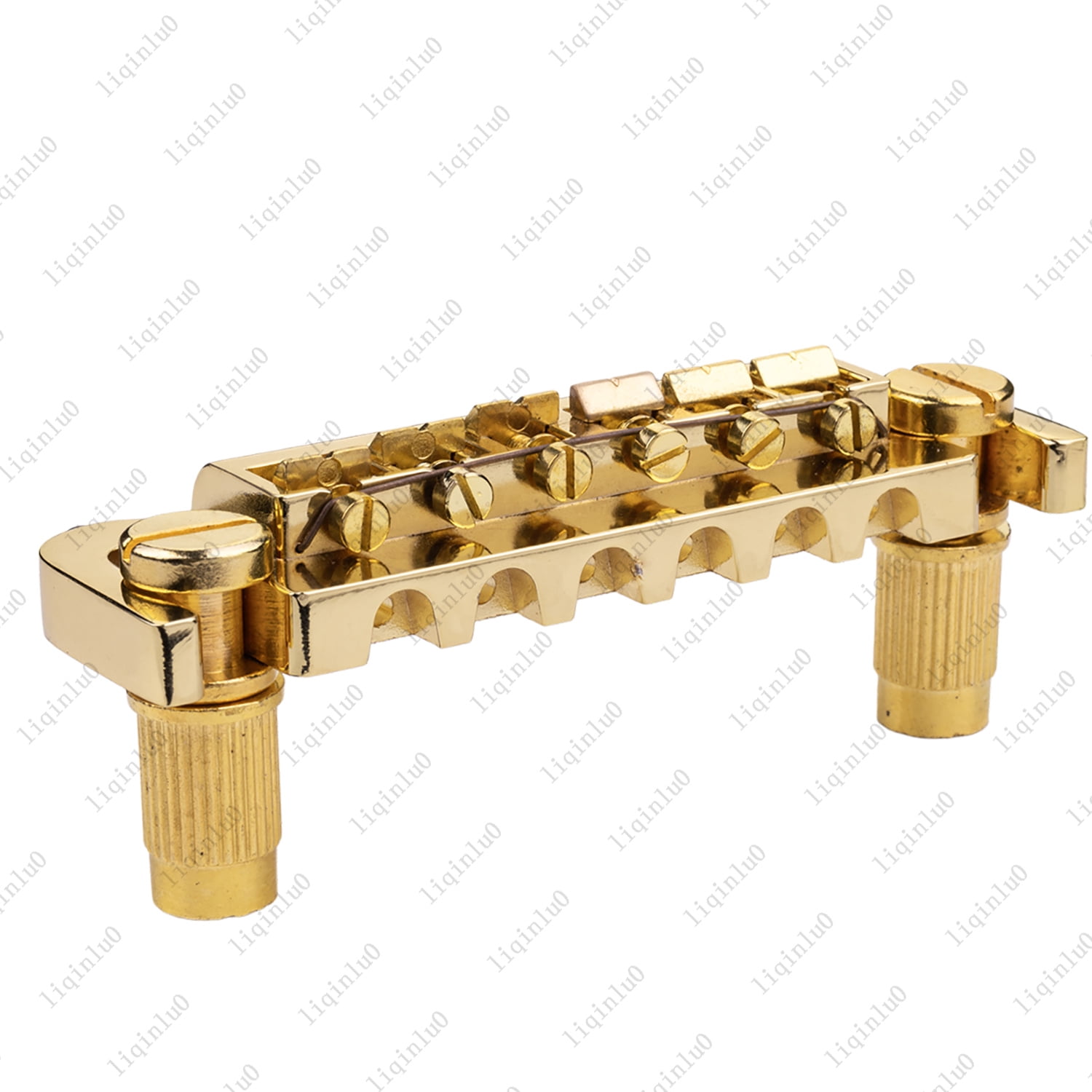 LOOKSEVEN 6 String Electric Guitar Integrated Bridge Tune-O-Matic Style Guitar Bridge Replacement for Gibson Epiphone Les Paul SG, with Studs & Wrench-gold
