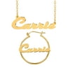 Personalized Set of Necklace and Hoop Earrings. Script Font.