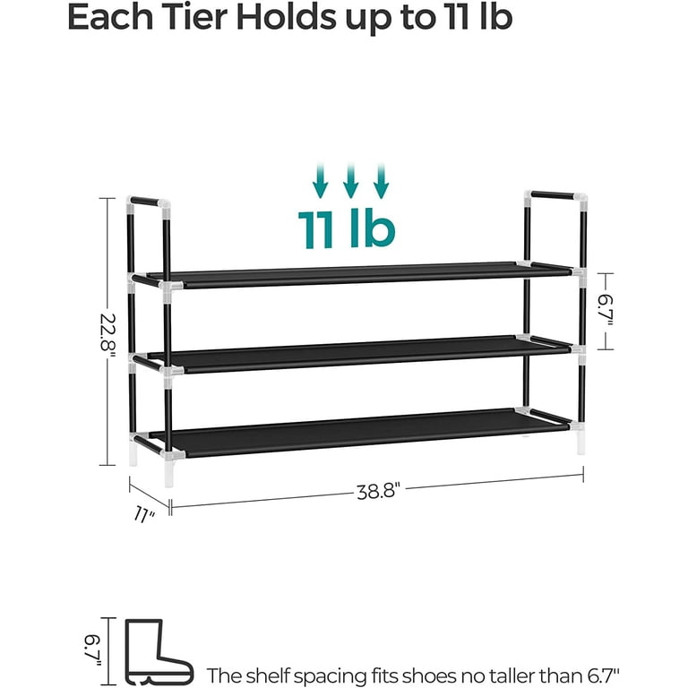 SONGMICS Shoe Rack for Closet, 3-Tier Shoe Storage, Metal Shoe