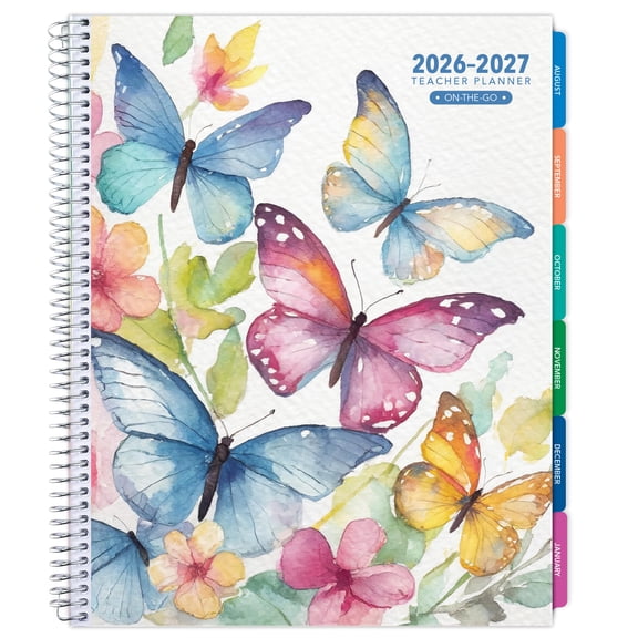 2026-2027 Excello Brands 8.5" x 11" Academic Year Teacher Planner, Weekly/Monthly, 12 Month, Watercolor Butterflies