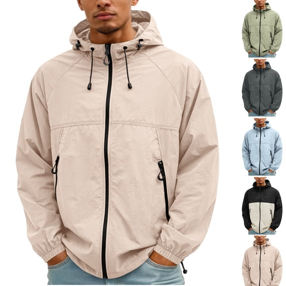 HAJWOH Mens Sun Protection Lightweight Waterproof Jacket Hoodie Hiking Fishing Running Travel Windbreaker