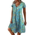 thumbnail image 2 of Le Feuvre Women's Casual And Fashionable V Neck Loose Printed Short Sleeved Dress, 2 of 4