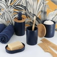 thumbnail image 5 of Elegant Navy Blue Soap Dispenser - Polyresin and Bamboo Design, Refillable Liquid Pump, 5 of 6