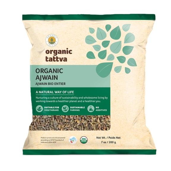 Organic Tattva Ajwain Seeds (7 oz/200 gm), Cold Whole Spices with Natural Oils, No Additives, USDA Certified