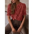 thumbnail image 3 of Blusa PRETTYGARDEN de encaje de manga corta con botones para mujer, 3 of 6