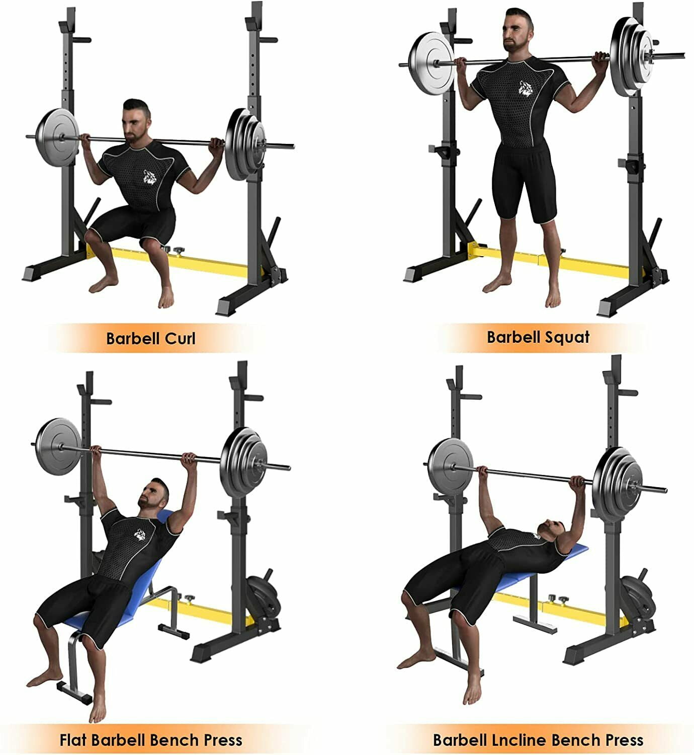 Pirecart Squat Rack, Adjustable Barbell Stand Squat Rack Home Gym Workout Exercise, 570 lbs
