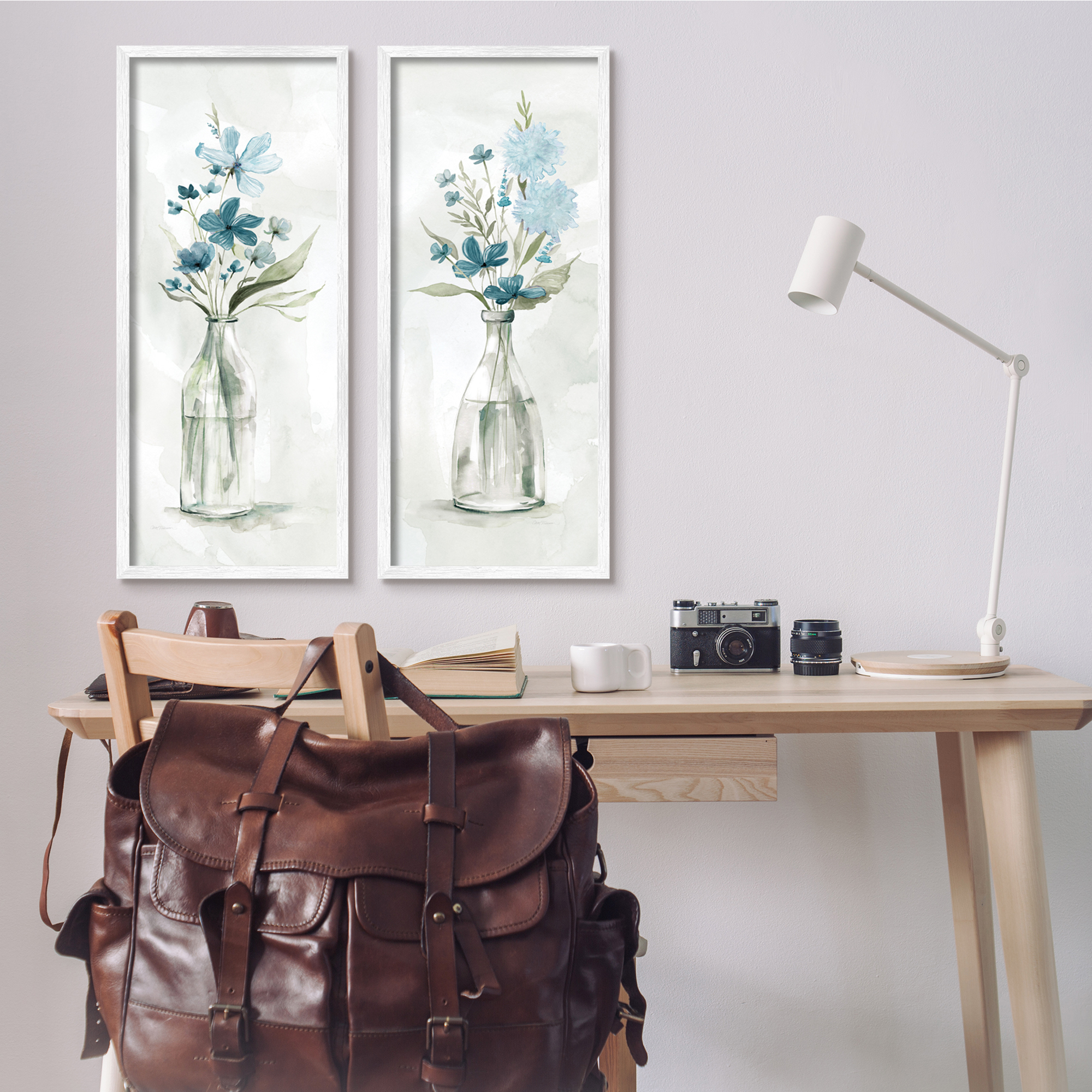 Stupell Industries Elegant Indigo Lilac Flower Jars Soft Light Watercolor,13 x 30, Design by Carol Robinson