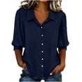 thumbnail image 2 of Neewe Womens Button Down Shirts Plain Lapel 3/4 Sleeve Tops Elegant Dressy Blouses Business Casual Outfits, 2 of 5