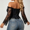 thumbnail image 3 of Women's Gothic Halloween Costume Corset Off Shoulder Long Sleeve Lace Trim Bustier Vintage Boned Top for Vampire Witch Cosplay Renaissance Party Wear, 3 of 5