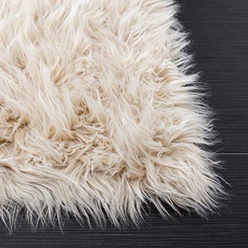 Safavieh Faux Sheep Skin Collection FSS235K Silken Glam 2.35-inch Thick Accent Rug Beige 2' x 3'