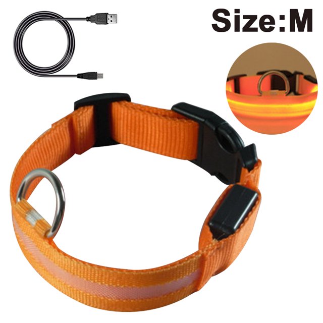 LED Dog Collar, Luminous Dog Collar, Rechargeable and Adjustable In Length, Waterproof Safety Pet Collar for Dogs and Cats Orange M