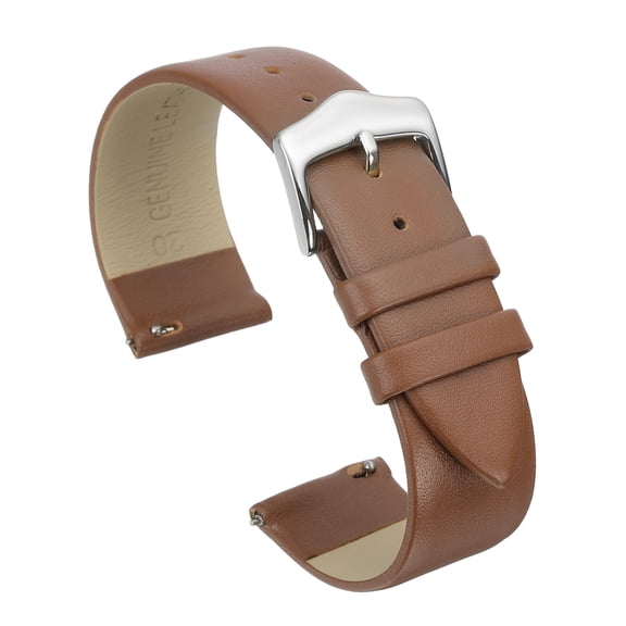 Uxcell 20mm Light Brown Genuine Leather Watch Bands with Silver Buckle for Men Women