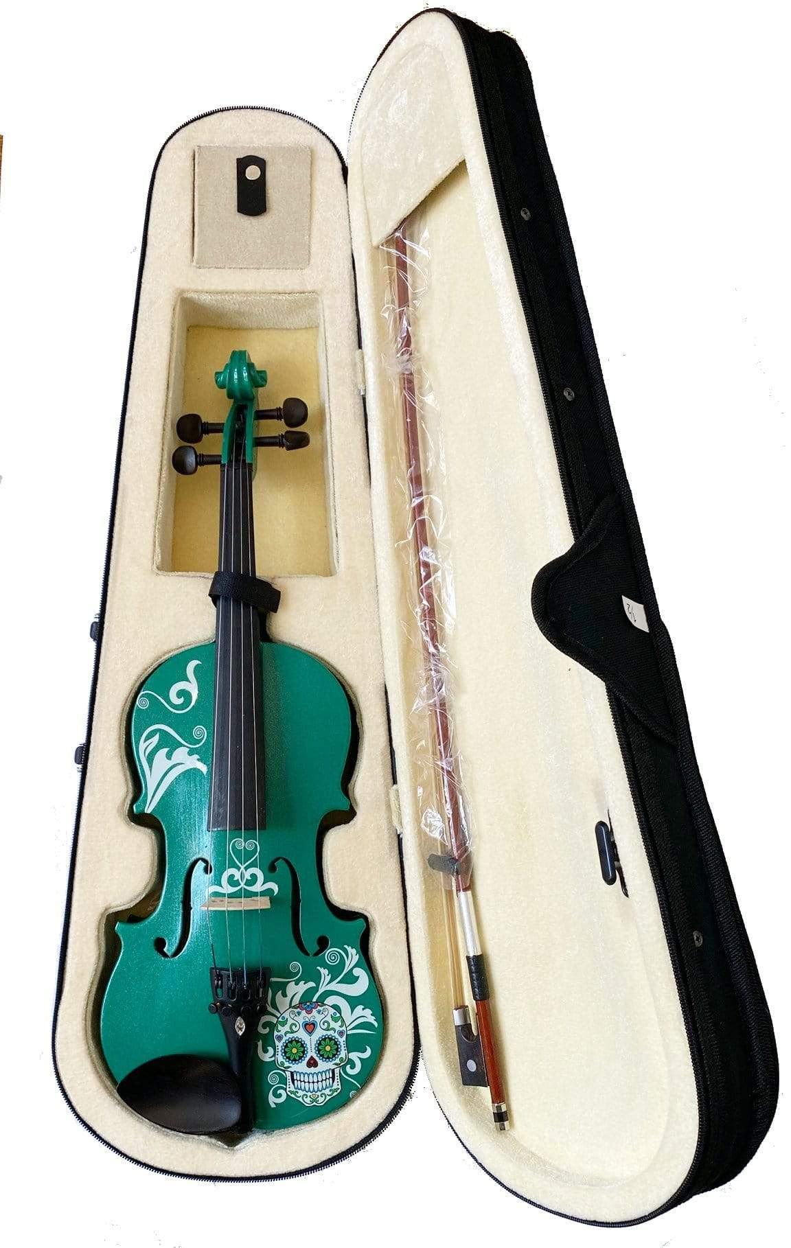 Cinco de Mayo Emerald Green Violin Outfit w Matching Carbon Fiber Bow Case Crystal Fine Tuners Rosin Strings Set Up