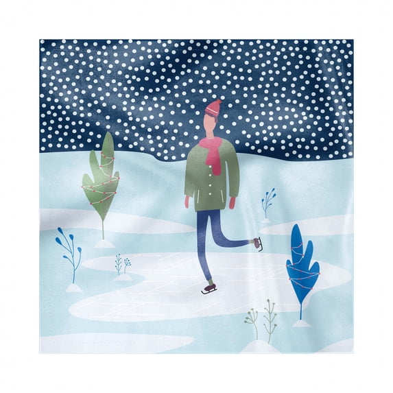 Ice Skates Decorative Satin Napkins Set of 4, Graphical Illustration of a Man Standing on Ice Cold Snowy Weather, Square Fabric Party & Dinner Napkin, 18", Night Blue Multicolor, by Ambesonne