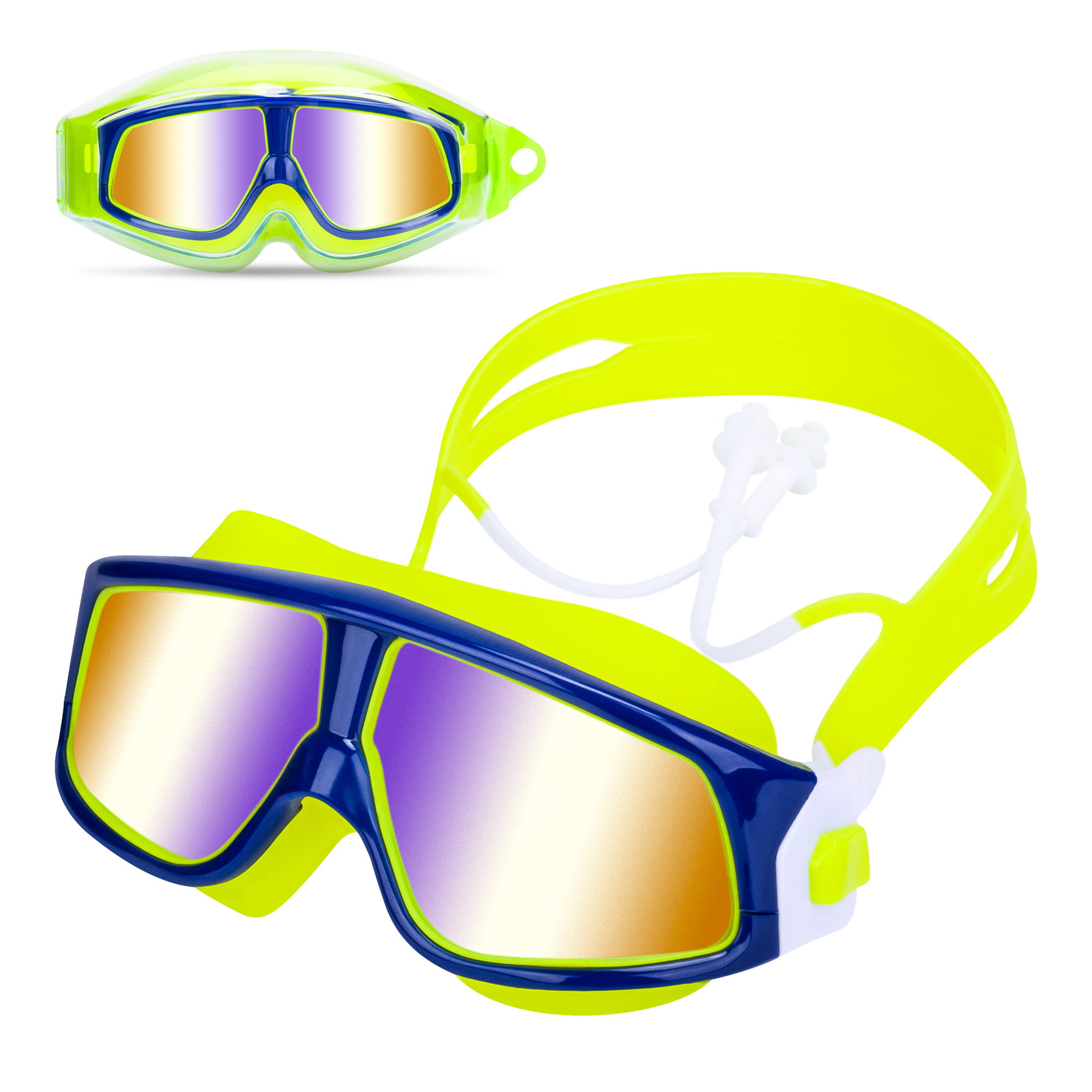 Adjustable Childrens Swimming Goggles 0-6yrs UV. Yellow/Blue Kids Anti-Fog 