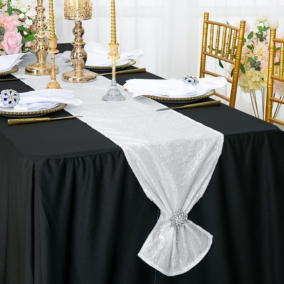 Wedding Linens Inc. 12"x108" Sequin Taffeta Table Runner for Wedding, Luxury Events, Party use - White