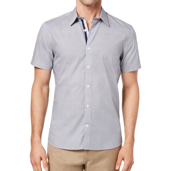 Ryan Seacrest Mens Geometric Button Up Shirt, Blue, Small