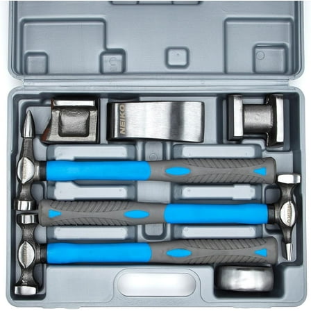 Neiko 20730A Auto Body Repair Hammer and Dolly Set, Auto Body Repair Tools, 7-Piece Auto Body Hammer, Metal Forming Tools Set, Fender Roller Auto Body Tools and Equipment, Drop Forged Steel