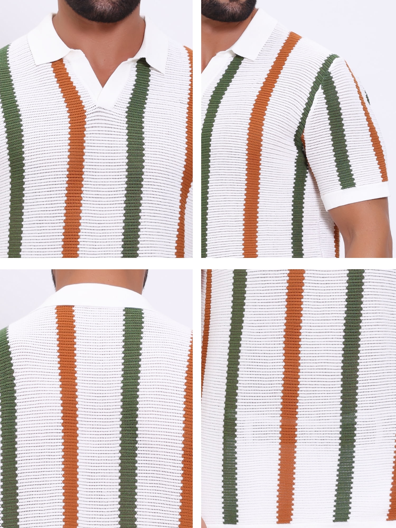 DARING DIVA Men's Hollow Knit Polo Shirt V Neck Short Sleeve Golf Polo Shirts 2XL White