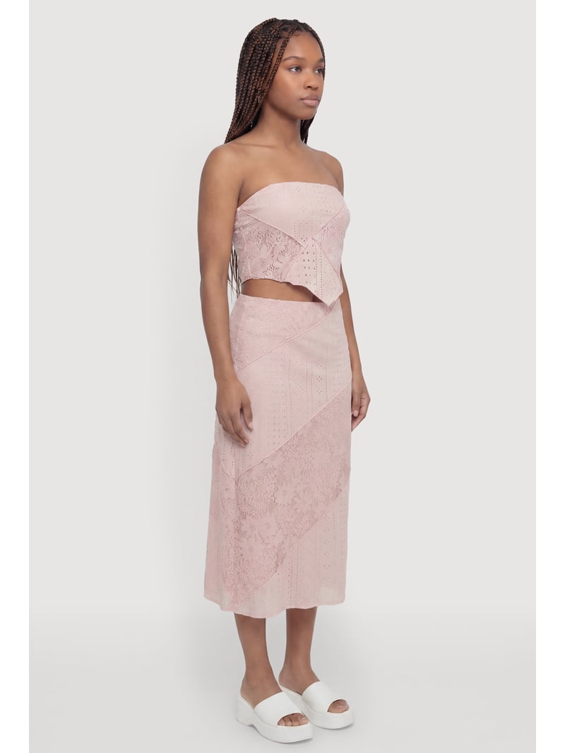 Women's Pointelle Knit Lace Patchwork Crop Tube Top - Walmart.com