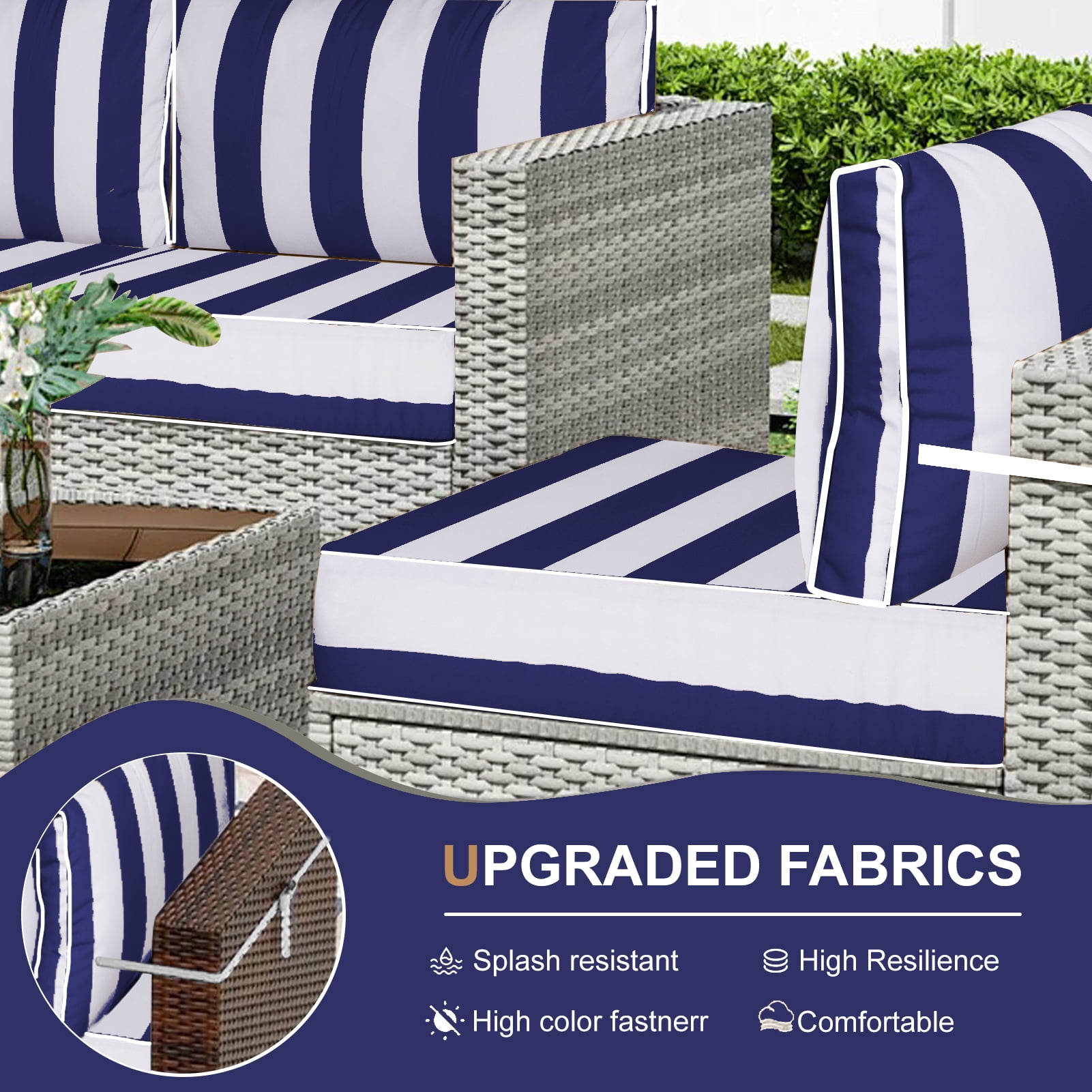 XXLYY Outdoor Replacement Cushions for Patio Furniture, 14 Piece Patio Sectional Cushions, 4" Water-Resistant Replacement Sofa Cushions Fits 6-seat Rattan Conversation Set