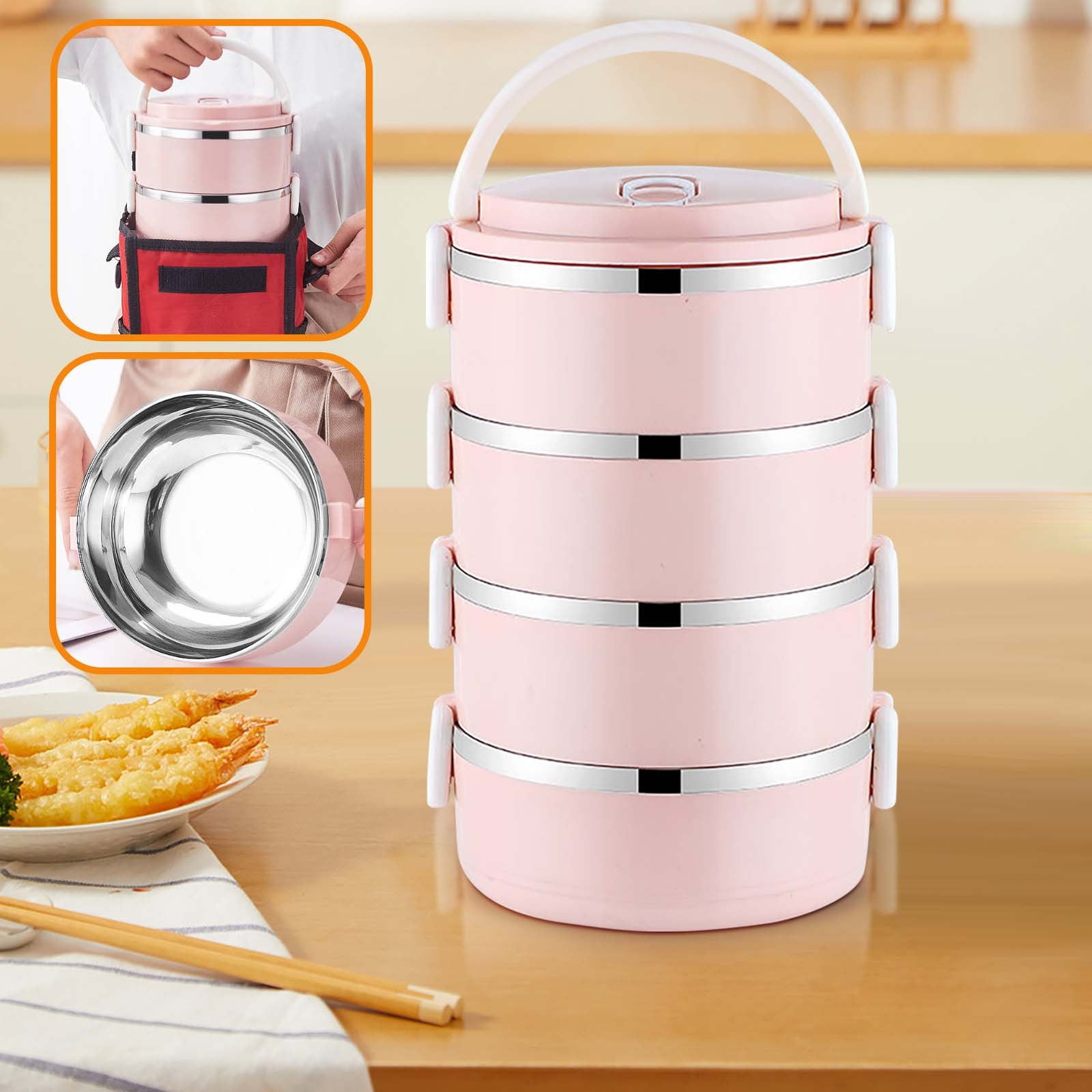 Yannianjz Stainless Steel Insulated Lunch Box, Portable Bento Box, Circular Fresh-Keeping Container for Study, Office Workers, Meals